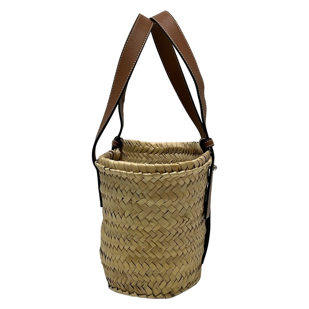 Loewe Basket Tote Bag Beige Dark Brown Straw Leather - Picture 2 of 10
